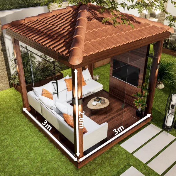 غرفة زجاج سيكوريت بأرضية خشب 3 م * 3 م