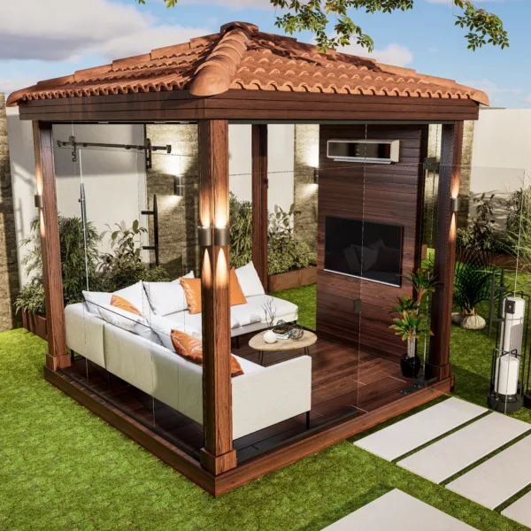 غرفة زجاج سيكوريت بأرضية خشب 3 م * 3 م