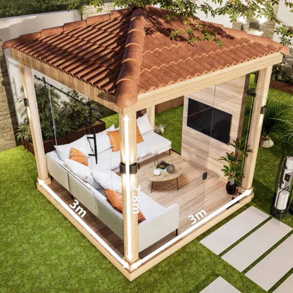 غرفة زجاج سكوريت 3 م * 3 م خشب تك