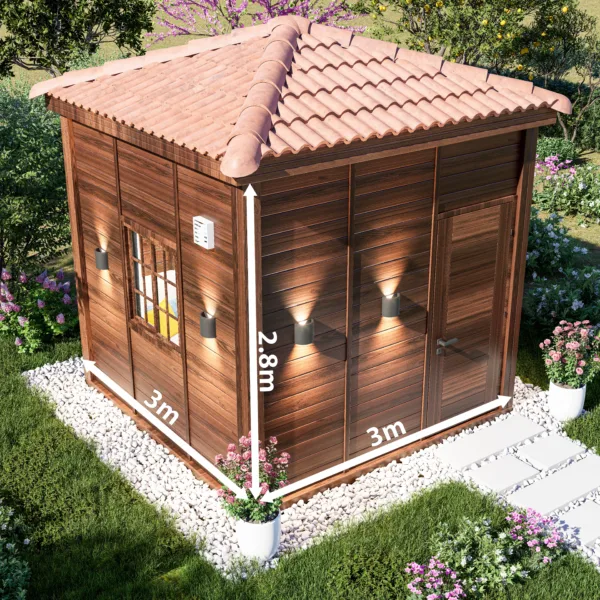 غرفة خشب 3 م * 3 م مزوده بحمام