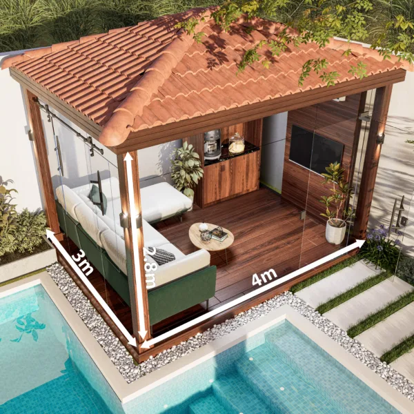 غرفة زجاجيه مقاس 3 م * 4 م بأرضية خشب