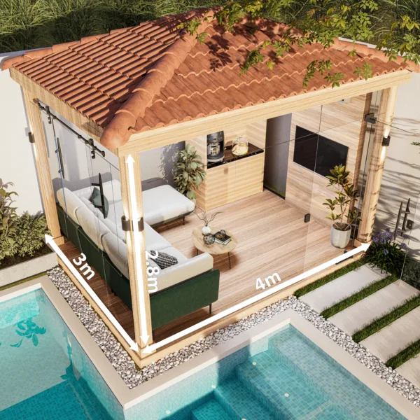 غرفة زجاجية خشب بيتش باين مقاس 3 م * 4 م