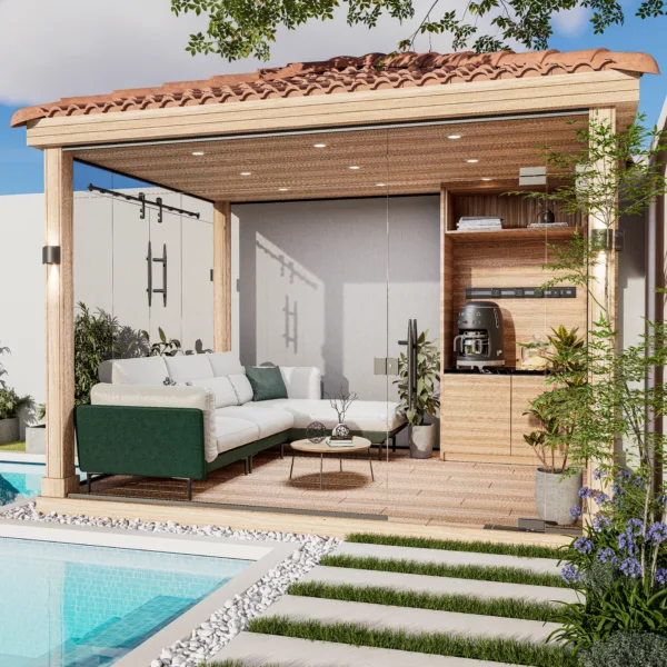 غرفة زجاجية خشب بيتش باين مقاس 3 م * 4 م