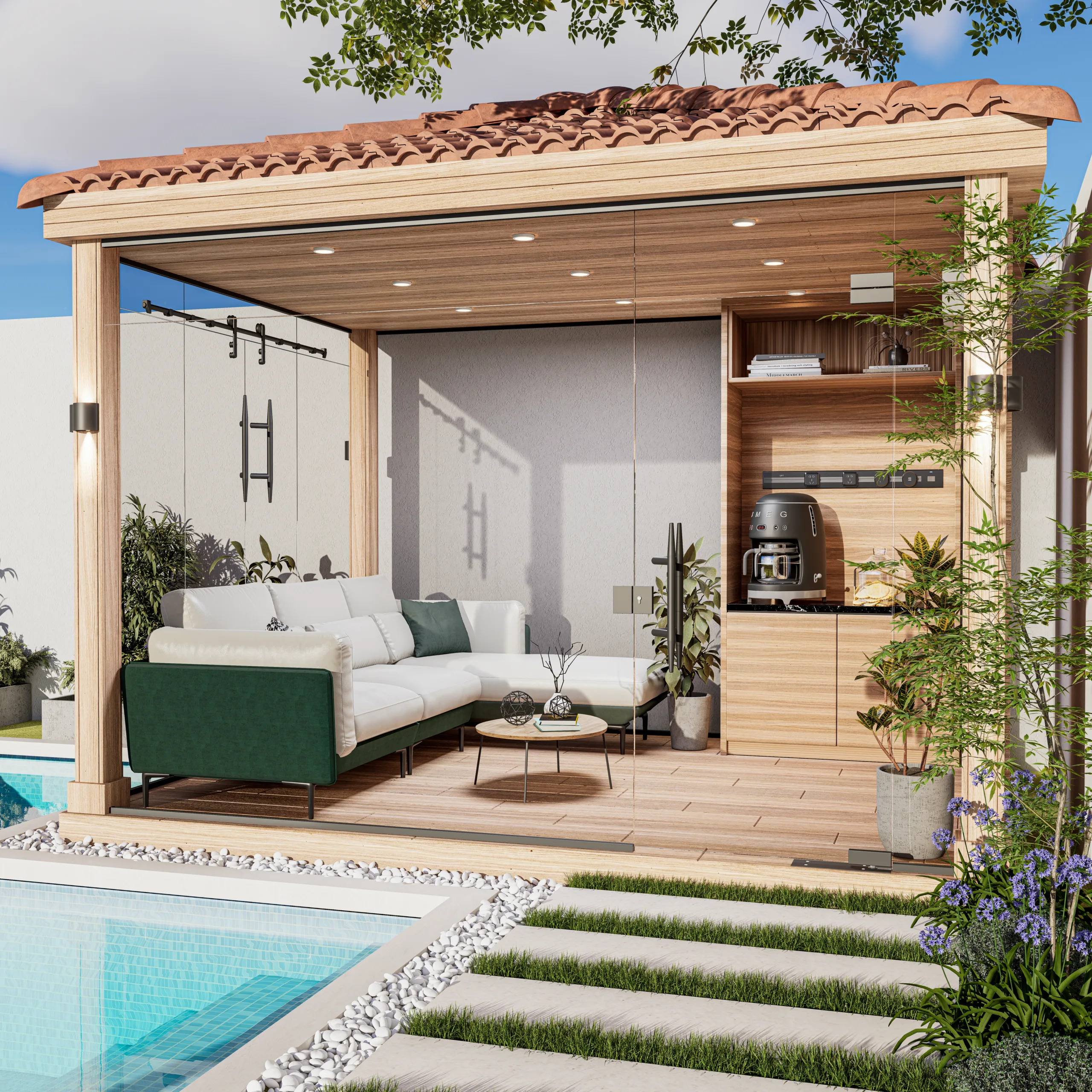 غرفة زجاجية خشب بيتش باين مقاس 3 م * 4 م 1 غرفة زجاجية خشب بيتش باين مقاس 3 م * 4 م