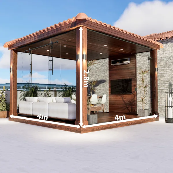 غرفة زجاج سيكوريت مزوده بأرضية خشب 4 م * 4 م