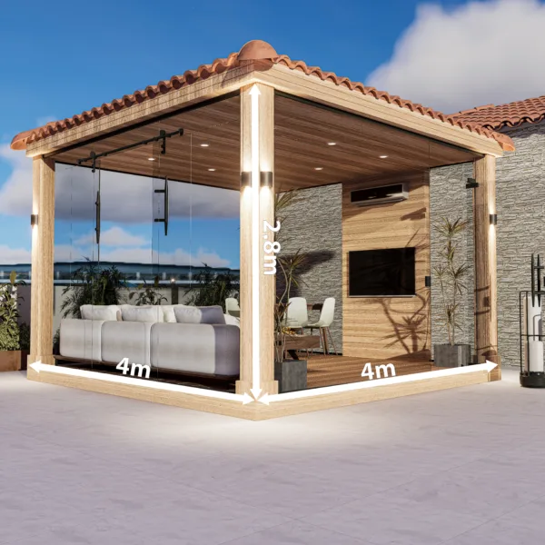 غرفة زجاج سيكوريت بأرضيه خشب تك 4 م * 4 م