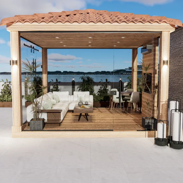 غرفة زجاج 4 م * 4 م بأرضيه خشب تك